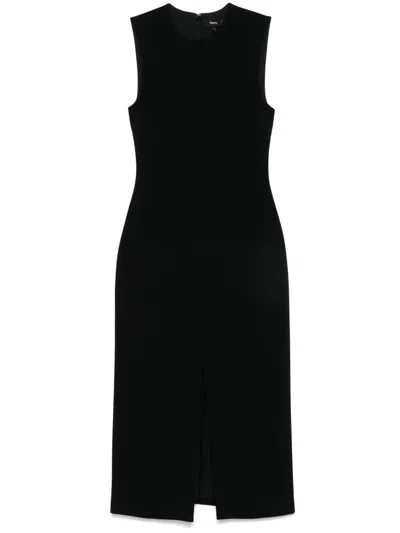 Theory Black Sleeveless Dress With Round Neck And Front Single Slit In Black