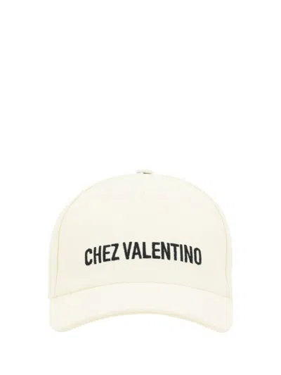 Valentino Garavani Ivory Cotton Baseball Cap With Adjustable Embroidered Logo In Beige