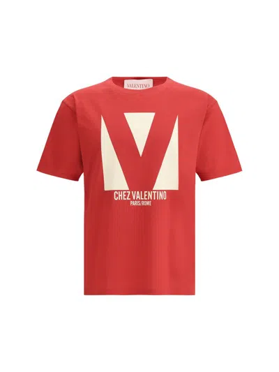 Valentino Crewneck Graphic Print T-shirt Logo In Red