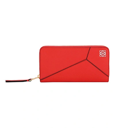 Shop Loewe Puzzle Zip-around Leather Wallet In Red