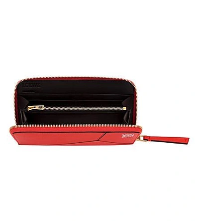Shop Loewe Puzzle Zip-around Leather Wallet In Red