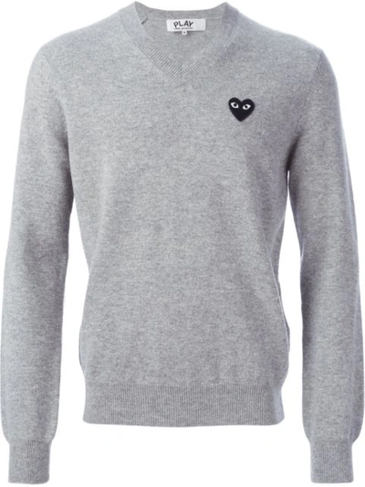 Comme Des Garçons Play Logo Patch V-neck Sweater In Grey