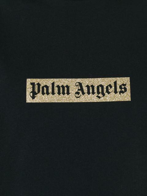 Palm Angels Black Glitter Logo T-shirt In Nero | ModeSens