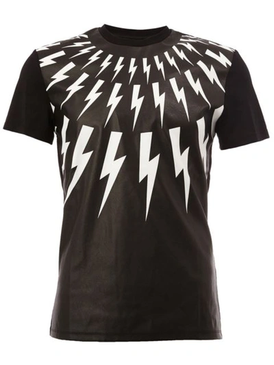 Neil Barrett Thunderbolt Print Faux Leather Front T-shirt In Black & White