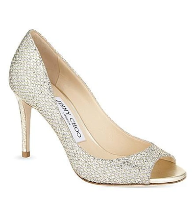 Shop Jimmy Choo Evelyn 85 Glitter Fabric Courts In Champagne