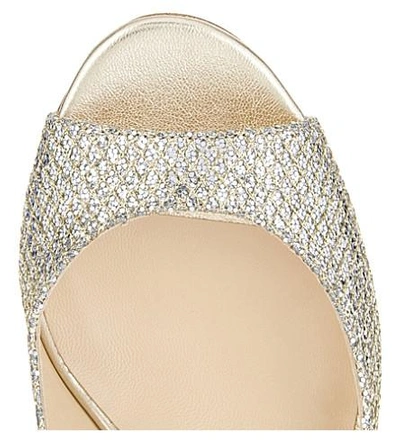 Shop Jimmy Choo Evelyn 85 Glitter Fabric Courts In Champagne