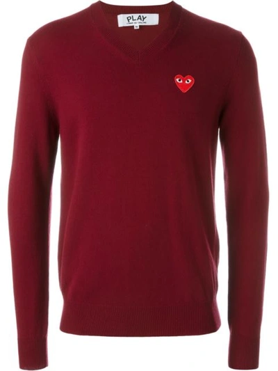 Comme Des Garçons Embroidered Heart Jumper In Red