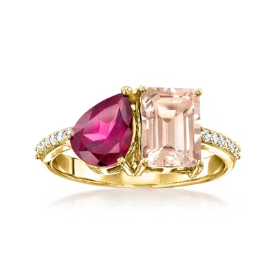 Ross-simons Peach Morganite And Rhodolite Garnet Toi Et Moi Ring With . Diamonds In 14kt Yellow Gold In Orange