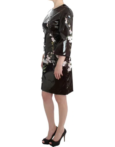 Dolce & Gabbana Black Patent Floral Handpainted Dress In Black