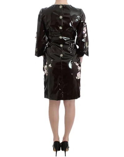 Dolce & Gabbana Black Patent Floral Handpainted Dress In Black