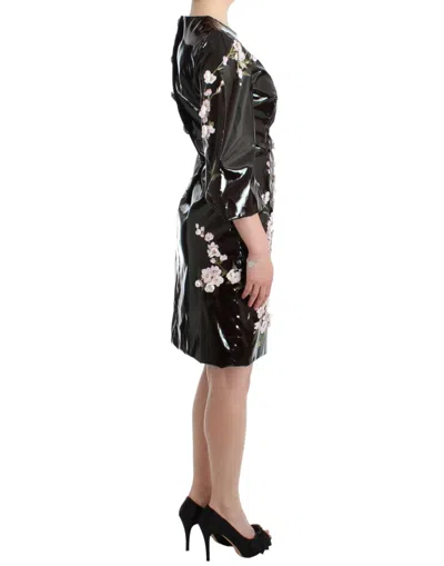 Dolce & Gabbana Black Patent Floral Handpainted Dress In Black