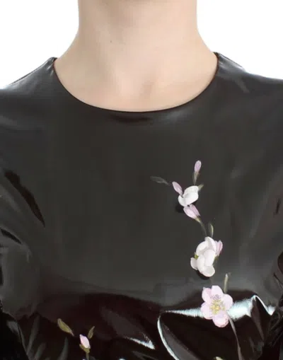 Dolce & Gabbana Black Patent Floral Handpainted Dress In Black