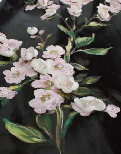 Dolce & Gabbana Black Patent Floral Handpainted Dress In Black