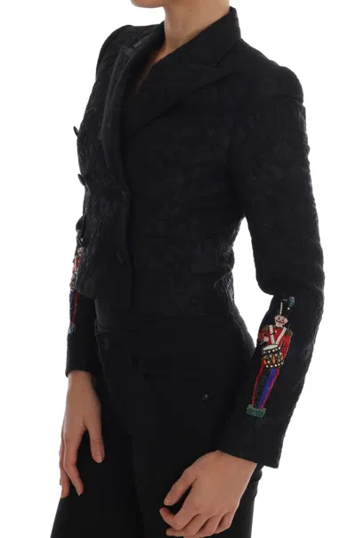 Dolce & Gabbana Black Brocade Blazer Jacket In Black