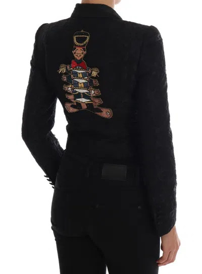 Dolce & Gabbana Black Brocade Blazer Jacket In Black