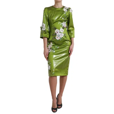 Dolce & Gabbana Floral Elegance Midi Sheath Dress In Green