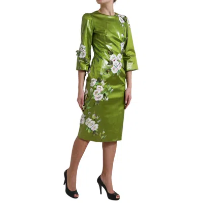 Dolce & Gabbana Floral Elegance Midi Sheath Dress In Green