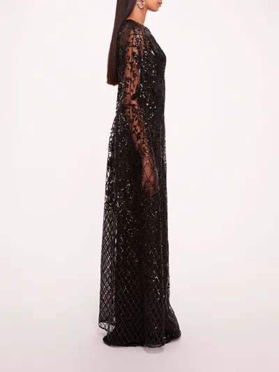 MARCHESA SEQUIN LATTICE CAPE GOWN 