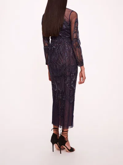 Marchesa Winged Symphony Midi Dress In Blue