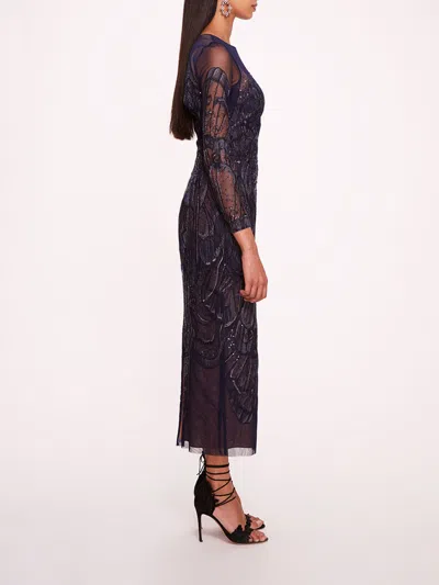 Marchesa Winged Symphony Midi Dress In Blue