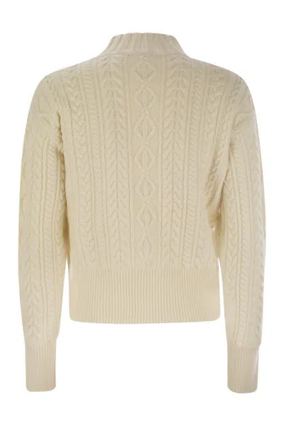 Max Mara Mini Wool And Cashmere Sweater With Diamond Cable Knit Design In White