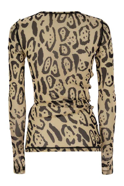 Sportmax Animalier Print Sheer Long Sleeve Top In Brown