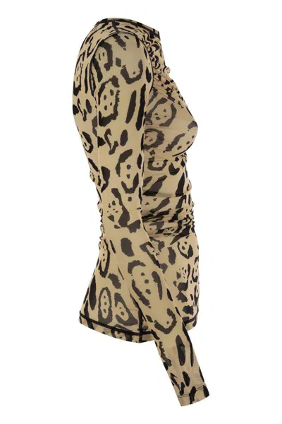 Sportmax Animalier Print Sheer Long Sleeve Top In Brown