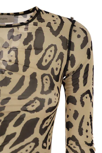 Sportmax Animalier Print Sheer Long Sleeve Top In Brown