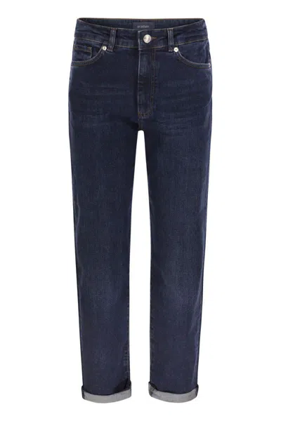 Sportmax Denim Trousers With Back Pockets And Contrast Stitching In Navy