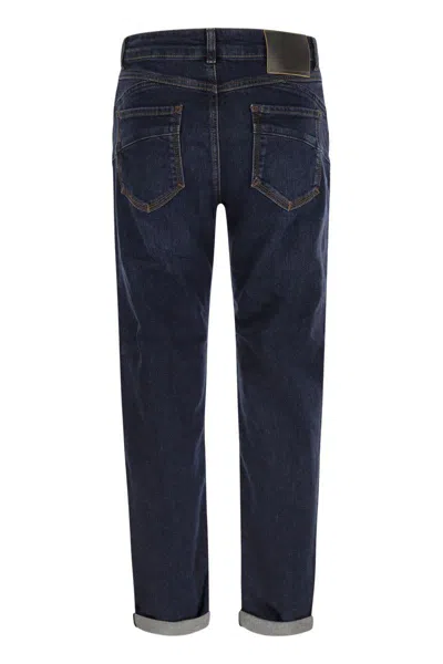 Sportmax Denim Trousers With Back Pockets And Contrast Stitching In Navy