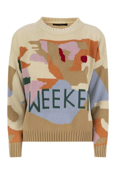 Shop Weekend Max Mara Fabian - Jumper In Fancy Cotton Yarn In Beige
