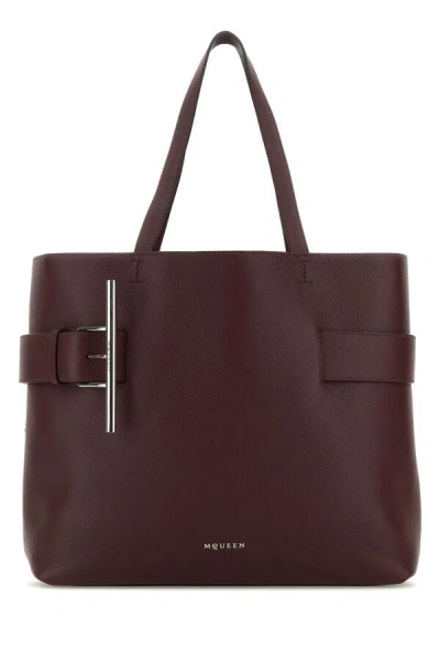 Alexander Mcqueen Tyrian Purple Leather T-bar Shopping Bag In Purple