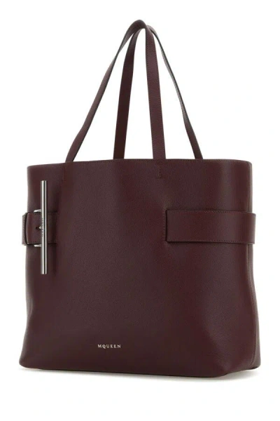 Alexander Mcqueen Tyrian Purple Leather T-bar Shopping Bag In Purple