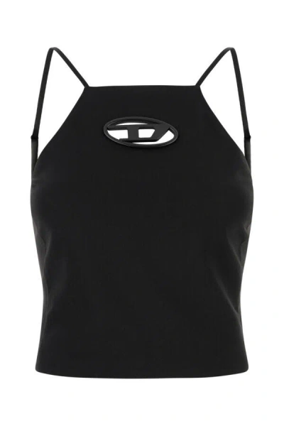 Diesel Women Black Stretch Polyester Blend T-wilight Top In Black