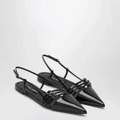 Dolce & Gabbana Patent Leather Slingback Ballet Flats In Black