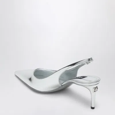 Dolce & Gabbana 60 Mirrored Leather Slingback Pumps In Silver