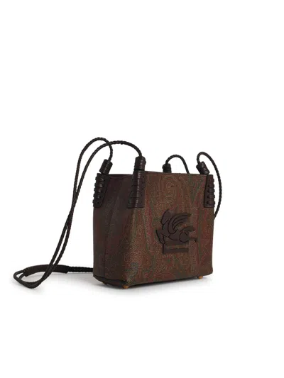 Etro Mini Libra Tote Bag Paisley Jacquard Fabric In Brown