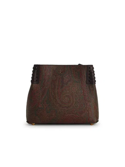 Etro Mini Libra Tote Bag Paisley Jacquard Fabric In Brown