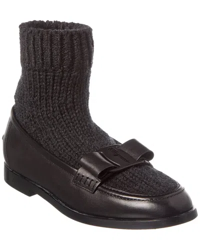 Ferragamo Vivaldo Knit & Leather Loafer In Black