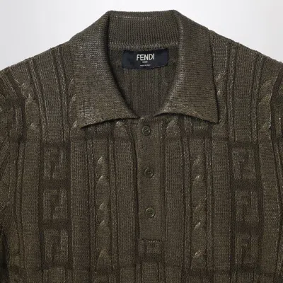 Fendi Ff Wool Blend Lurex Polo In Green