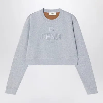 Fendi Grey Cropped Sweatshirt In Fleece Cotton Women In Gray