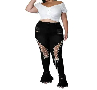 Loverly Fit Lace Up Jeans In Black In Black