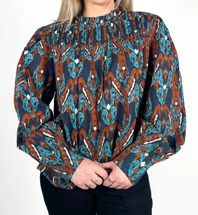 Bindu Malia Long Sleeve Top In Wedgwood In Multi