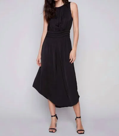 Charlie B Solid Sleeveless Elastic Smocking Midi Dress In Black In Black