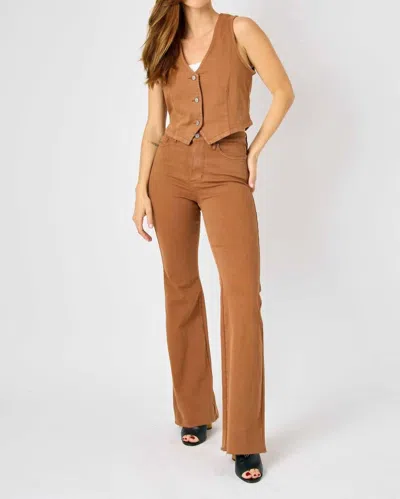 Judy Blue Sierra Tummy Control Flare High Rise Jean In Dyed Brown In Multi