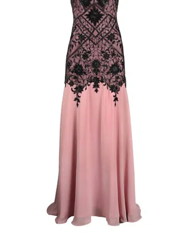 Suewong Strapless Floral Embroidered Evening Gown In Orchid Black In Multi