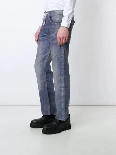 Shop Junya Watanabe Man Lace Waist Bootcut Jeans - Blue