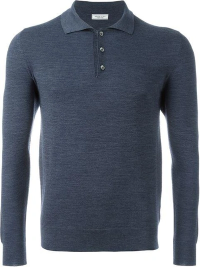 Shop Fashion Clinic Lonsleeved Polo Shirt In Blue