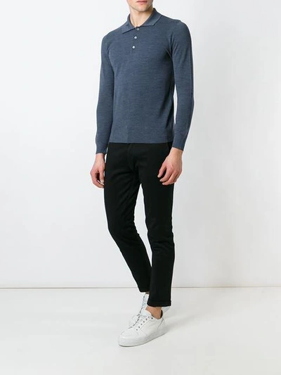 Shop Fashion Clinic Lonsleeved Polo Shirt In Blue