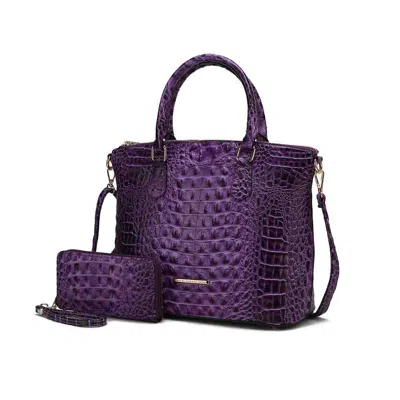 Mkf Collection By Mia K Liora Women's Tote Bag With Wallet, Croc Embossed Vegan Leather Handbag Purse In Purple